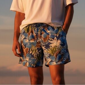 Speedo XL Men's Board Shorts Swim Trunks Blue/Brow/White Draw String & Pockets